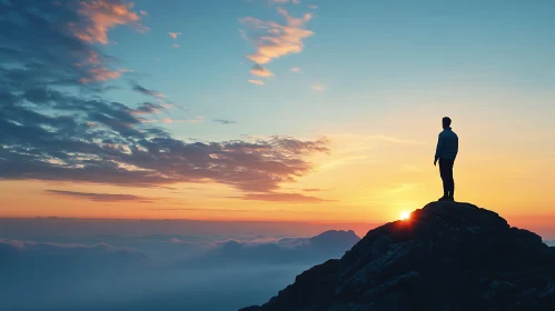 Silhouette at Sunset on Mountain Peak