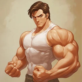 Cartoon Man with Strong Muscles