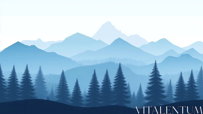 AI ART Tranquil Blue Mountain Forest Vista