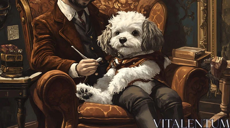 AI ART Regal Dog Portrait with Classic Decor