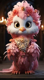 Fantasy Bird with Pink Feathers and Golden Armor