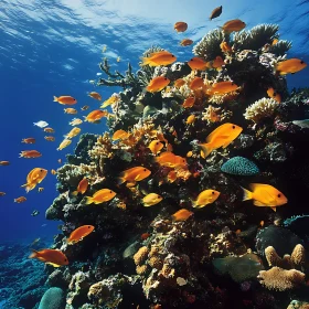 Underwater Coral Reef with Golden Fish