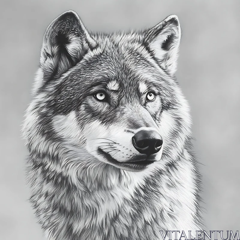 Monochrome Wolf Portrait AI Image