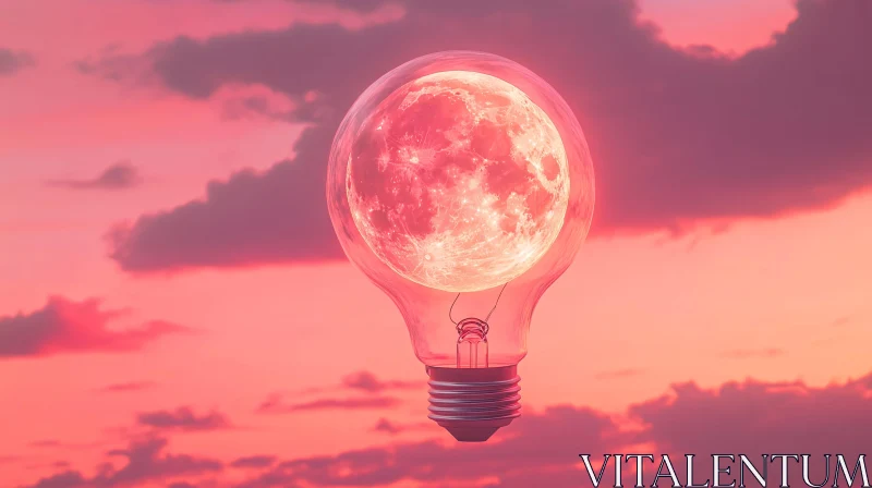 AI ART Surreal Light Bulb Moon Concept in Pink Sky