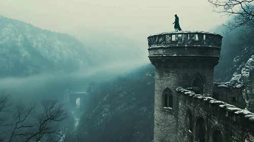 Figure on Ancient Castle Tower