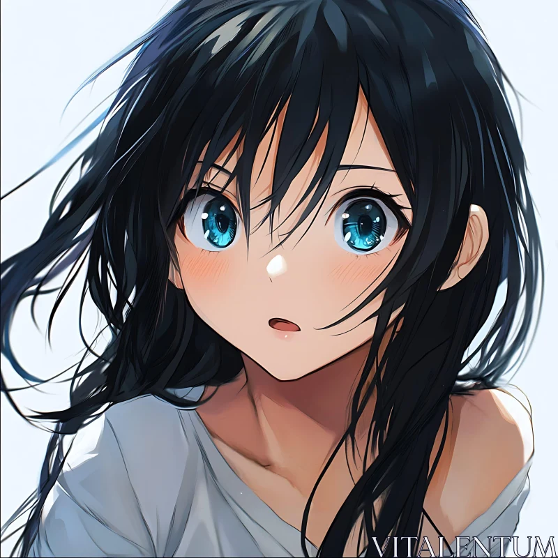 AI ART Anime Girl with Black Hair and Blue Eyes