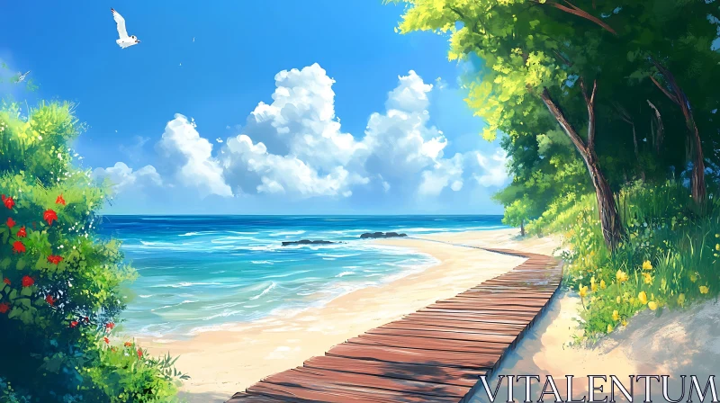 AI ART Coastal Pathway to a Sunny Beach