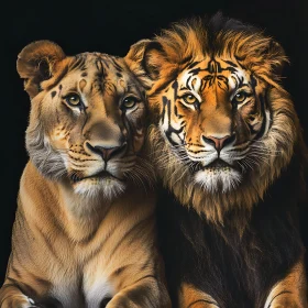 Majestic Felines: Lion and Tiger Together