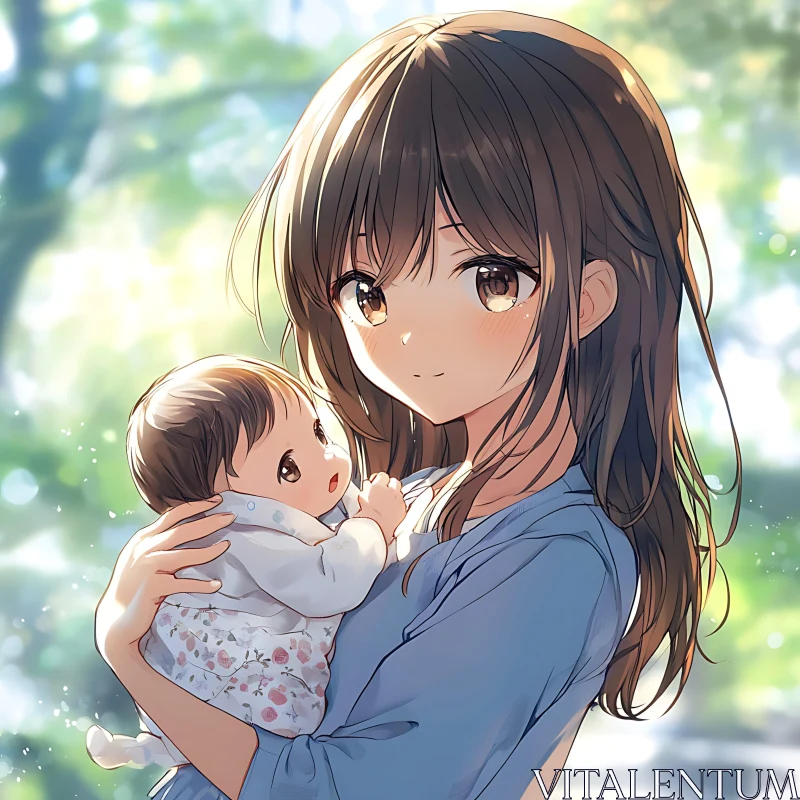 AI ART Heartwarming Anime Mother and Baby Scene