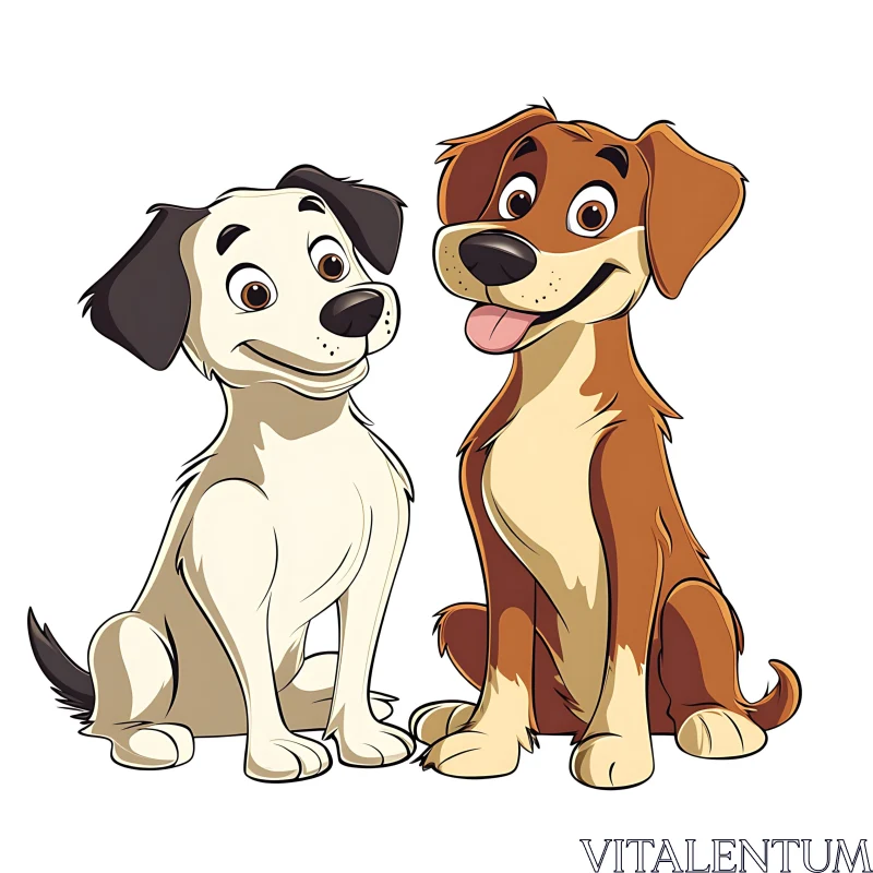 Charming Cartoon Illustration of Two Friendly Dogs AI Image