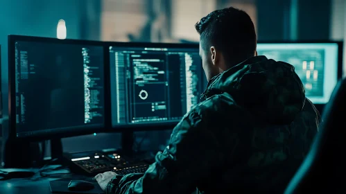 Hacker Working on Computer Code