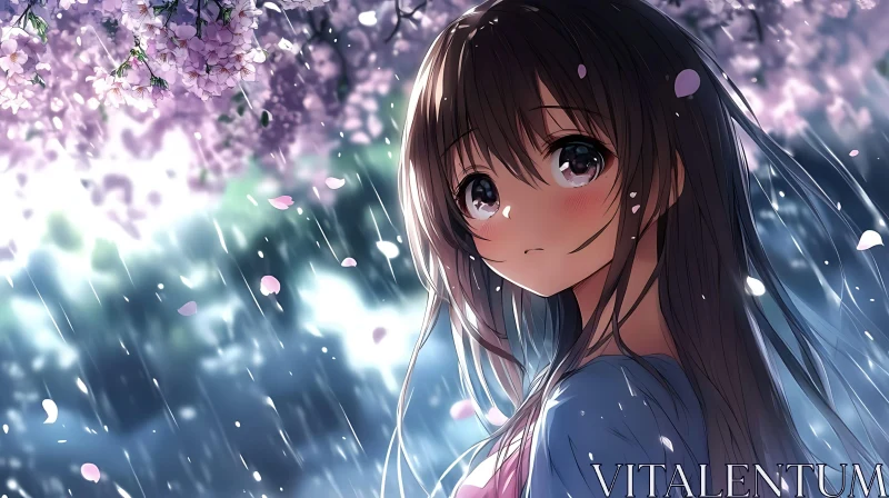 AI ART Serene Anime Girl with Cherry Blossoms