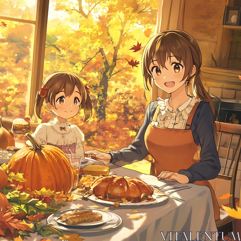 Cozy Autumn Gathering in Anime Art AI Image