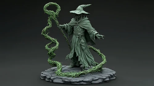 Mystical Wizard Sculpture with Twisting Vines