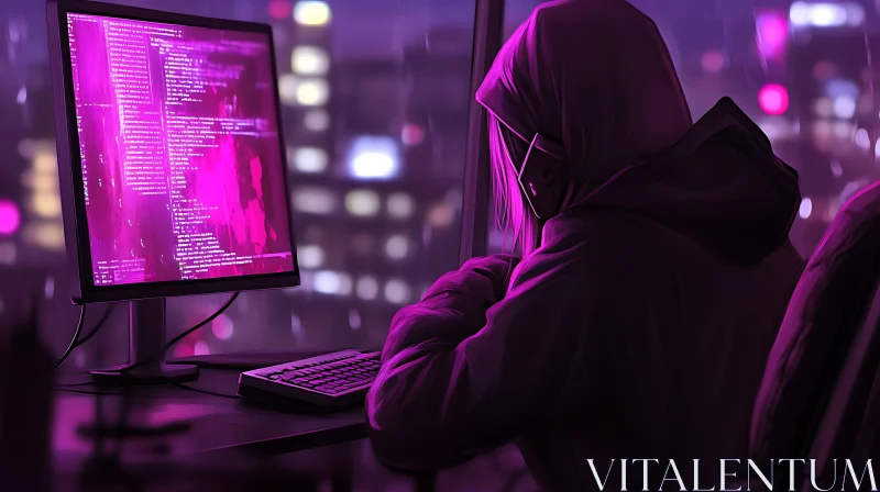 Hooded Figure Coding at Computer AI Image