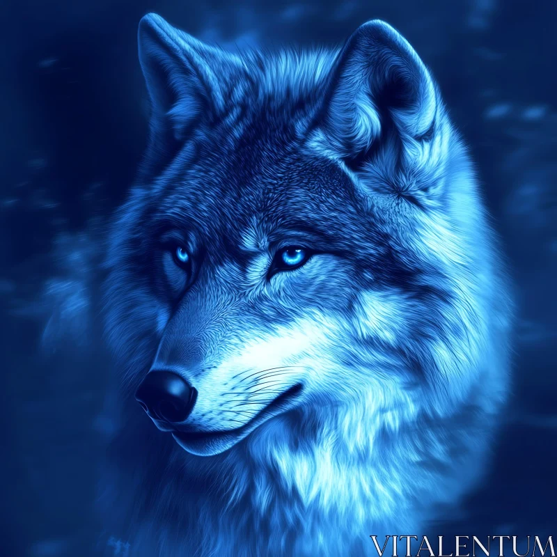 AI ART Wolf in Blue Hues