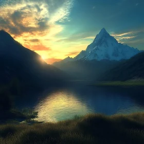 Tranquil Mountain Lake at Sunset