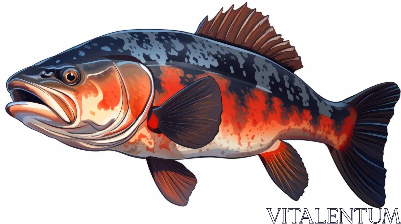 Largemouth Bass Fish Vector Illustration in Orange and Black AI Image