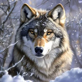 Winter Wolf Portrait with Snow Details