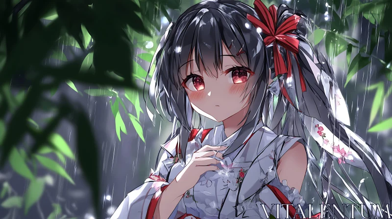 Contemplative Anime Girl in Kimono AI Image