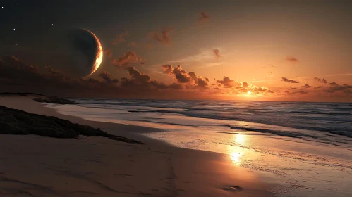 Tranquil Seascape with Celestial Body