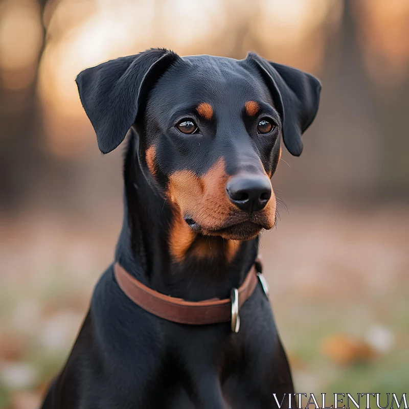 Elegant Black and Tan Dog with Leather Collar AI Image