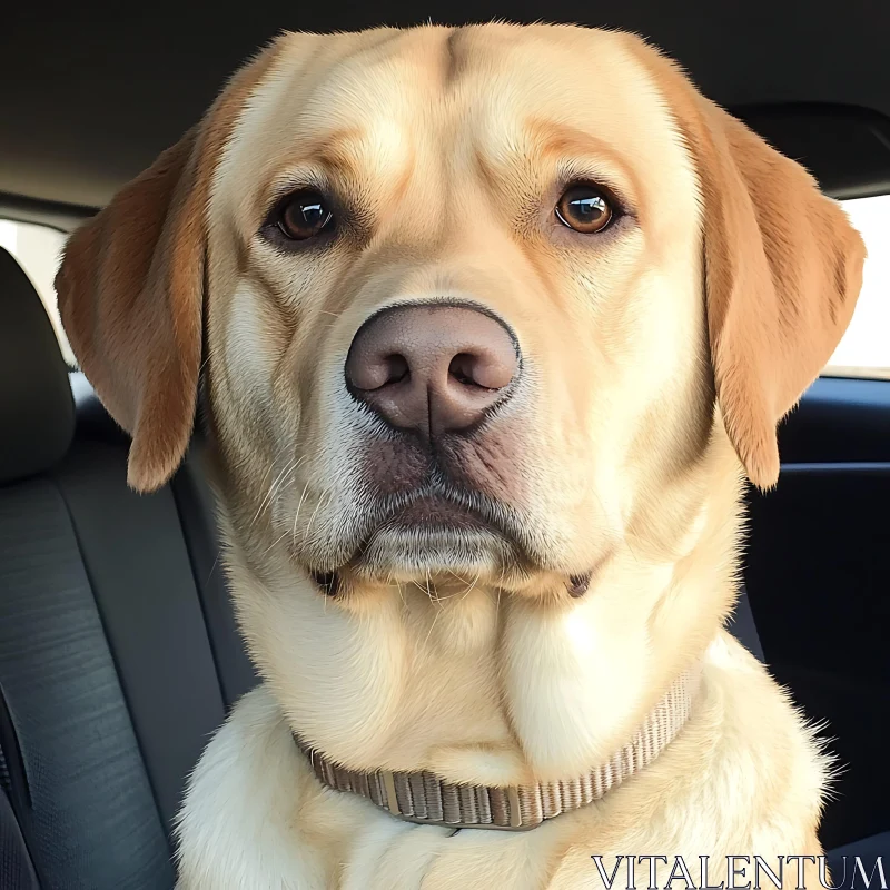 Labrador Dog Portrait in Vehicle AI Image