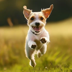 Joyful Puppy in Mid-Air Run in Nature