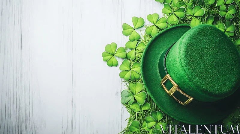 Green Hat and Shamrocks for St. Patrick's AI Image