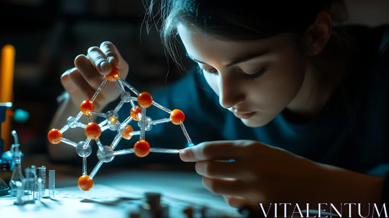 AI ART Girl and Molecular Model