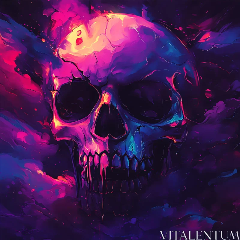 AI ART Abstract Skull with Neon Lights