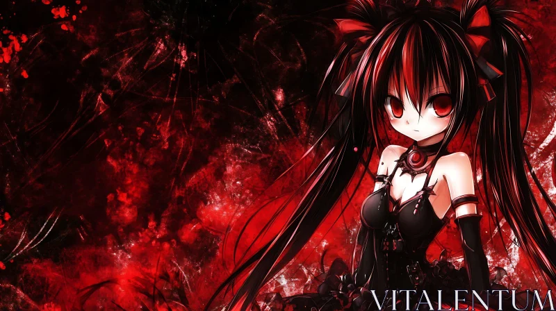 Gothic Anime Girl in Red and Black AI Image