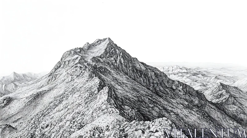 Detailed Monochrome Mountain Landscape Art AI Image