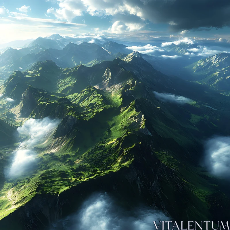 Serene Mountain Landscape with Clouds AI Image