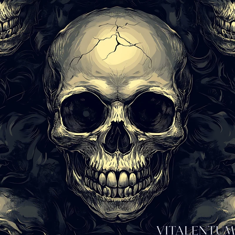 Monochromatic Skull with Cracks Illustration AI Image