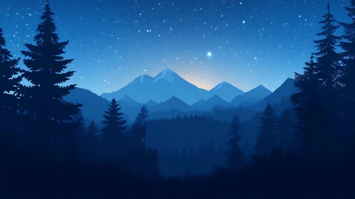 Starry Night Mountain Forest Landscape