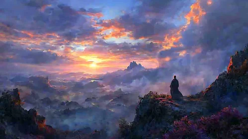 Sunset Over Misty Mountains