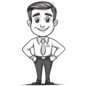 Grayscale Cartoon Businessman with Smiling Face