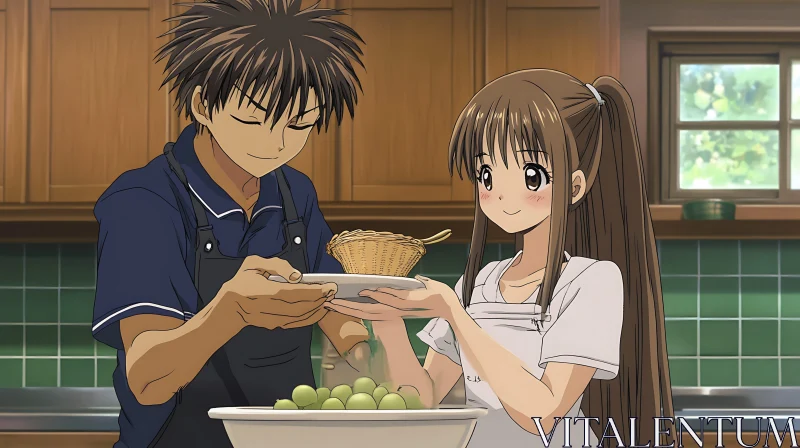 AI ART Anime Cooking Scene of a Couple in the Kitchen