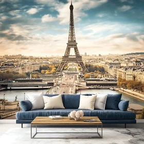 Stylish Interior with Paris Backdrop