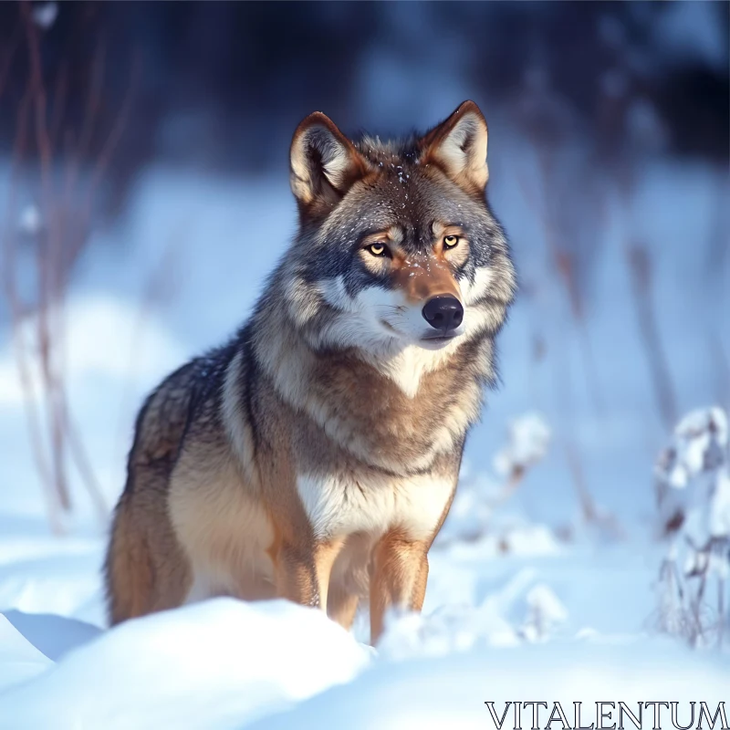 Lone Wolf in Snowy Landscape AI Image