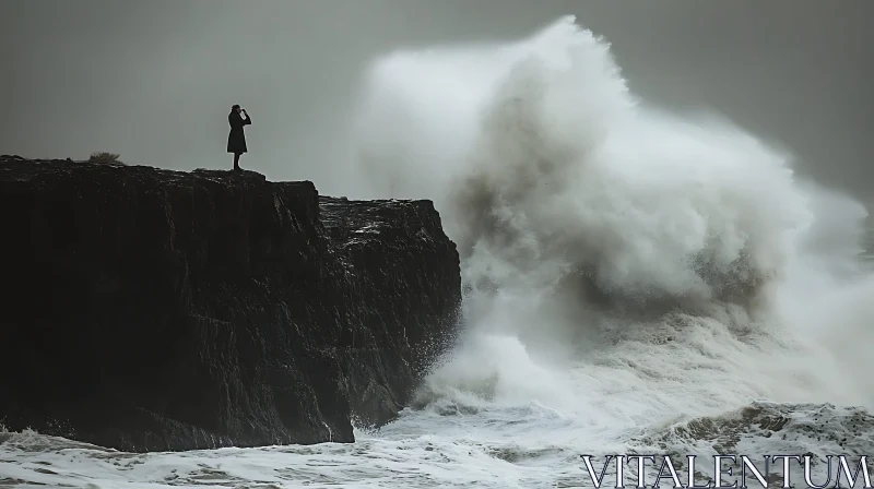 Silhouette at Stormy Sea AI Image