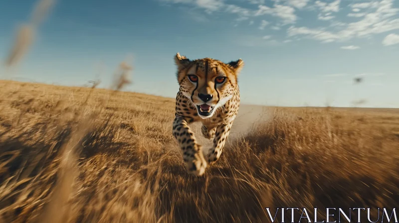 AI ART African Cheetah Running Through Golden Grassland