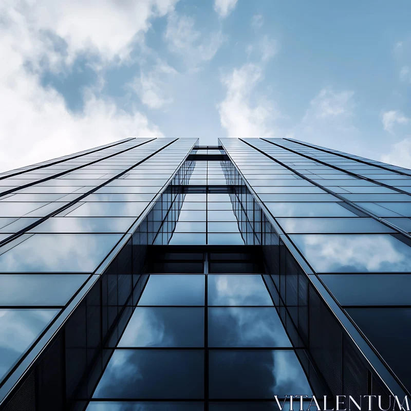 Urban Skyscraper with Reflective Facade and Blue Sky AI Image