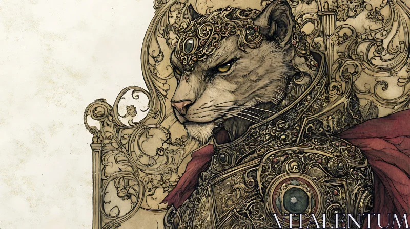 Ornate Feline Royalty Portrait AI Image