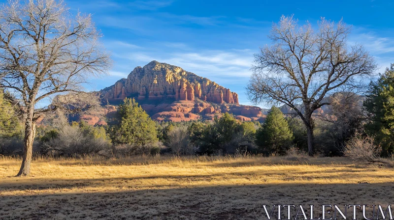 AI ART Red Rock Mountain Under Blue Sky