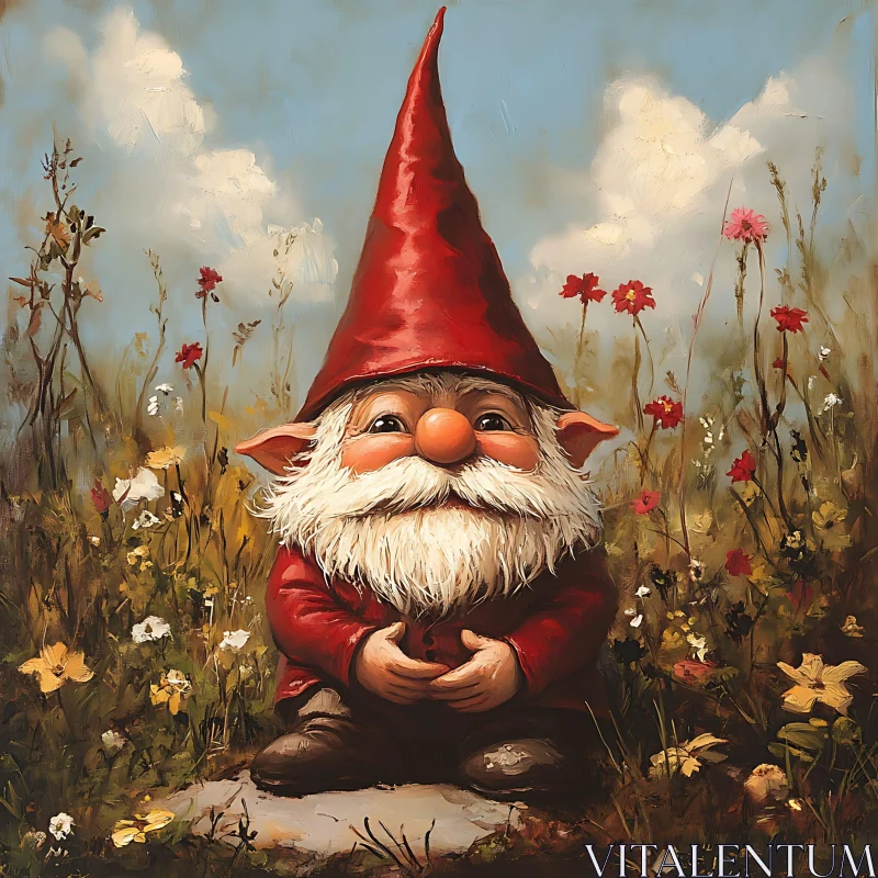 AI ART Gnome Among Flowers