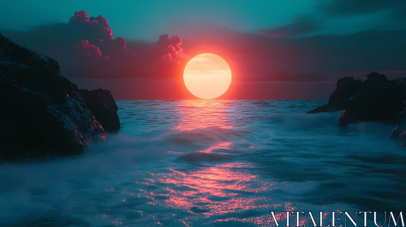 Tranquil Ocean Sunset AI Image