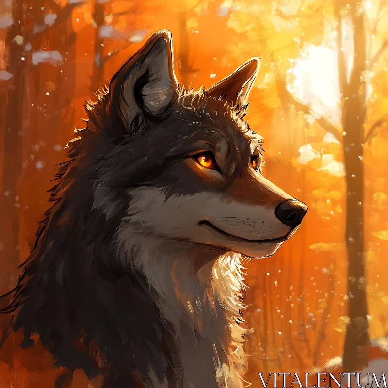 Golden Forest Wolf Portrait Artwork AI Image