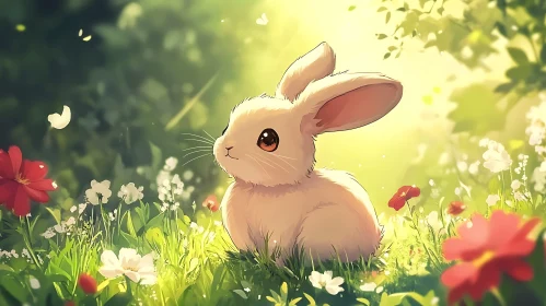 Whimsical Rabbit Amongst Wildflowers Art